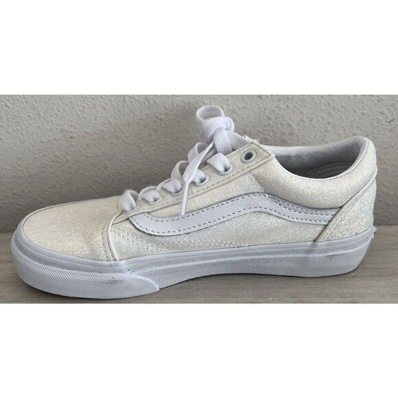 Vans old skool Kids Sz 2 Glitter White Classic Skateboard sneakers shoes SIB - Picture 4 of 11
